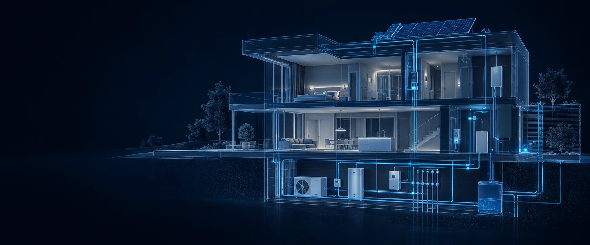 Blueprint digitale di una casa con impianti integrati